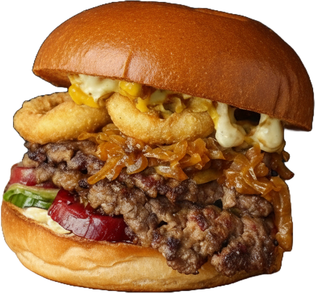 Nærbillede af saftig smashburger med smeltet cheddar og sprød kant
